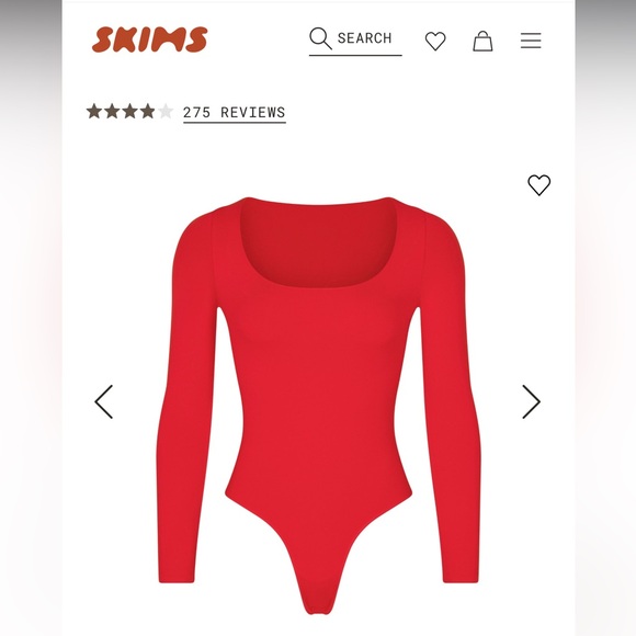 Skims Essentials Scoop Neck Bodysuit in Red- Size Small - Picture 1 of 6